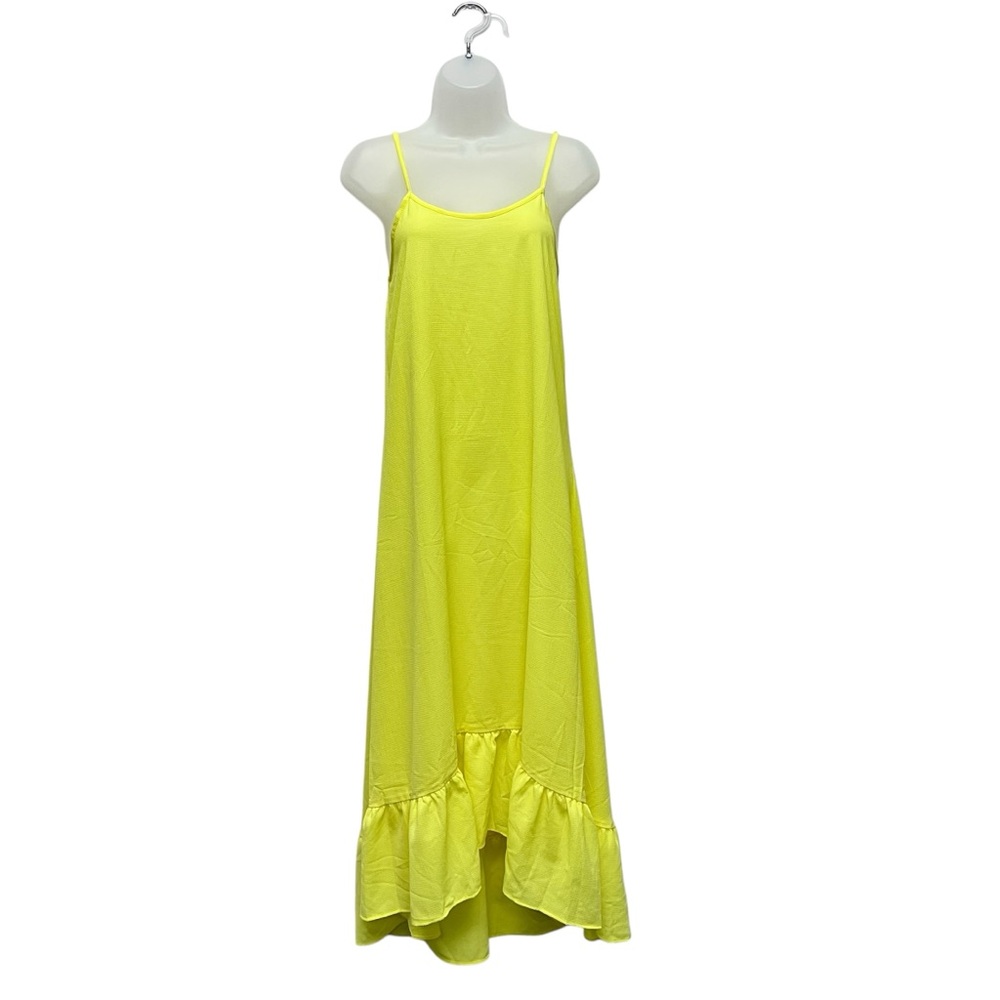Love Ady Lemon Butter Yellow Tiered Maxi Dress Cover Up Flowy Lightweight Small